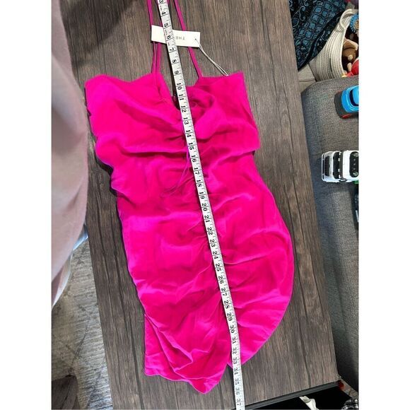The Sei Magenta Ruched Lined Twist Cowl Neck Open Back Mini Dress Pink Sz 2 NWT - Picture 10 of 10